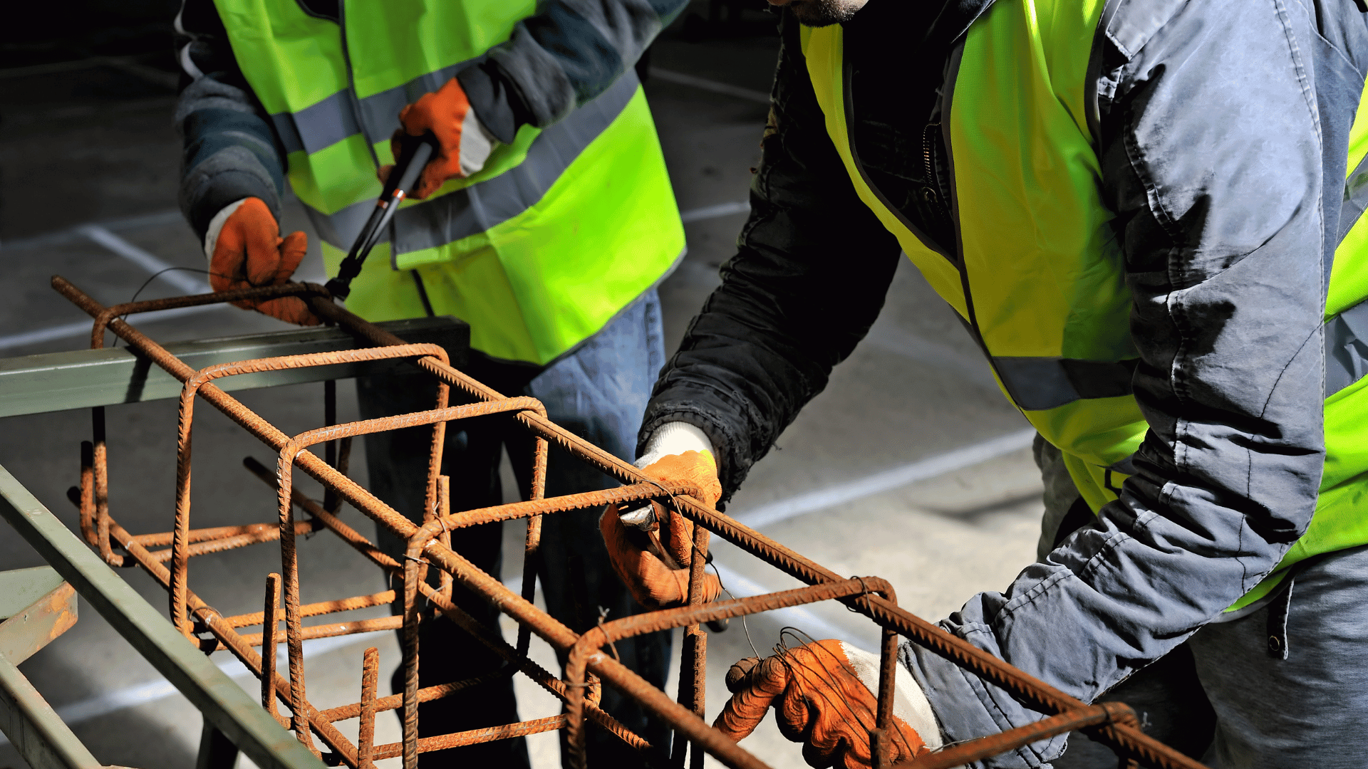 Praktiskt moment i betongarbetarutbildning – bindning av armeringsjärn inför gjutning på byggarbetsplats