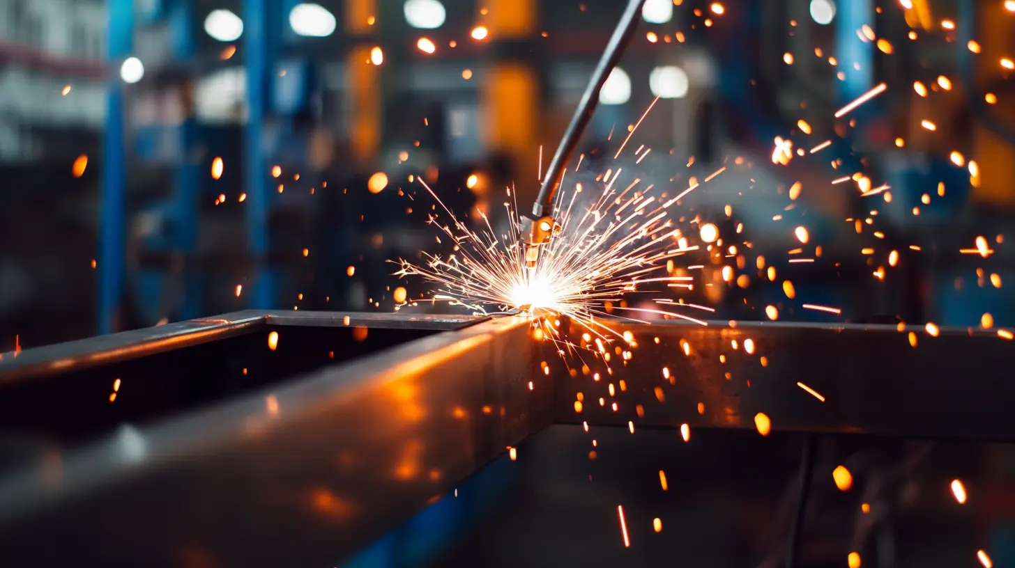 Gnistor flyger när en metallbit bearbetas med en svetslåga i en industriell verkstad. Den intensiva ljusspridningen och de orangea gnistregnen tydliggör riskerna med heta arbeten och brandfarliga arbeten i yrkesmiljö. Bilden betonar vikten av säkerhet vid dessa moment. Denna bild är skapad med hjälp av AI.