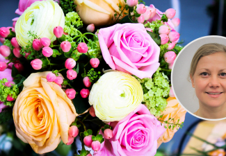 Bild på blommor och floristlärare Lina Pettersson